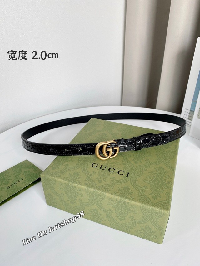 Gucci經典雙G皮帶 古奇鱷魚紋頭層牛皮腰帶  jjp2772